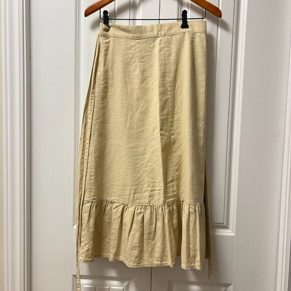 Forever 21 Linen Midi Skirt Ruffle Khaki - Picture 6 of 8